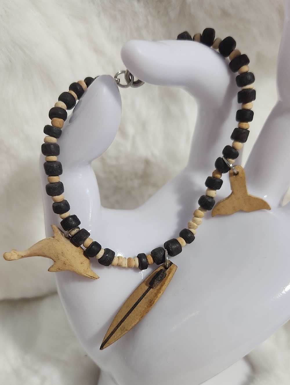 Black & Tan Beaded Dolphin Charm Bracelet by